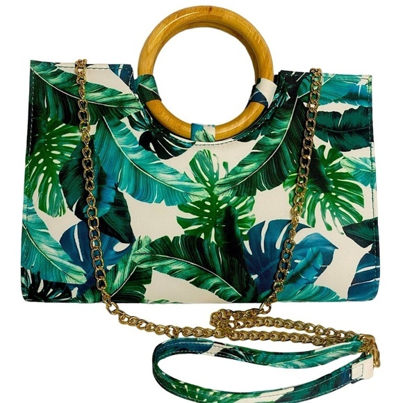 Call it Spring Gold Chain Crossbody and Clutch purse Floral Green Print - Picture 1 of 8